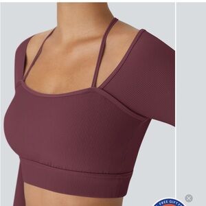 Women's Ribbed Burgundy Long Sleeve Crop Top